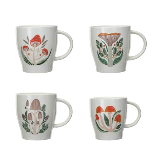 Hello Honey® 14oz. Multicolor Mushrooms Stoneware Mugs, 4ct.